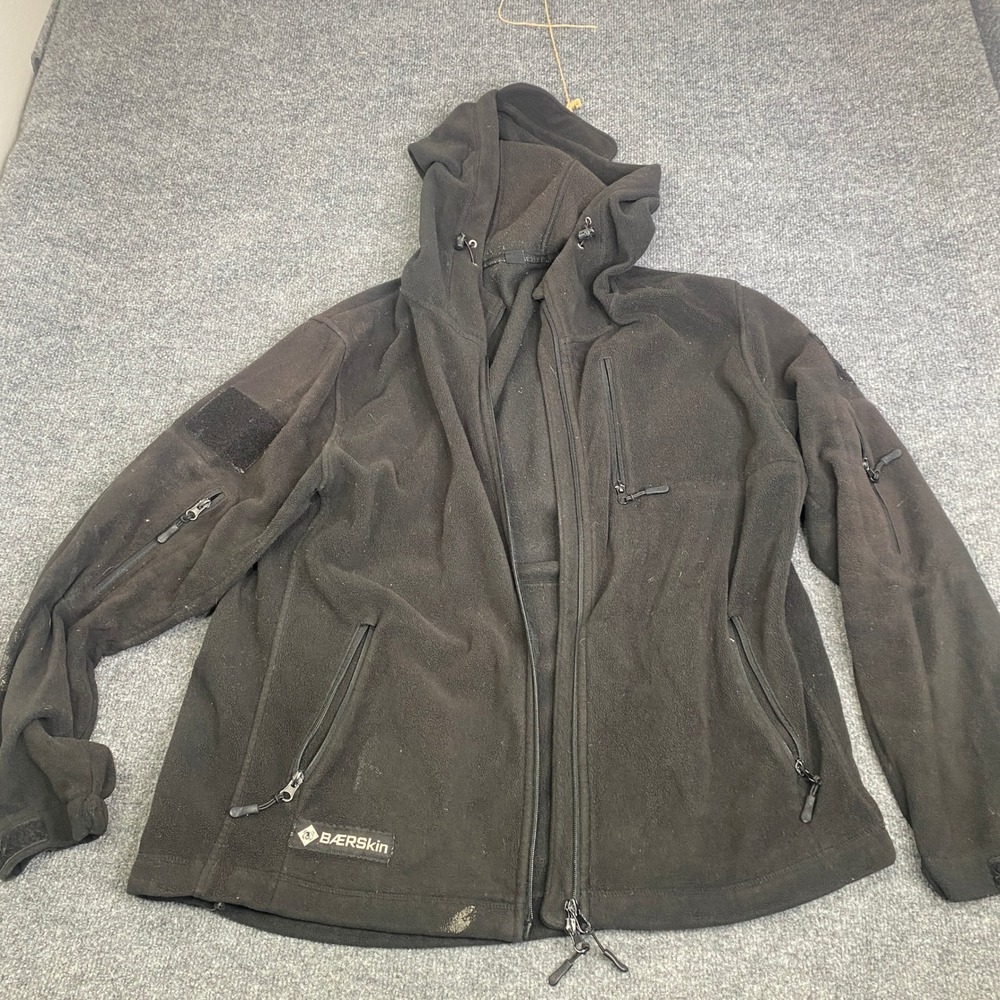 Baerskin Tactical Hoodie Mens XL Black Fleece Full Zip Jacket Broken Zipper
